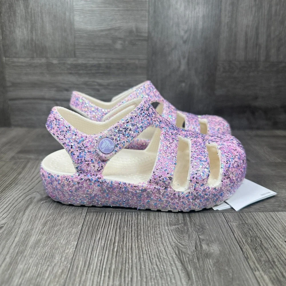 Crocs Fisherman Sandals Toddler C6 Pink Purple Multi Glitter NEW 212644-0WV